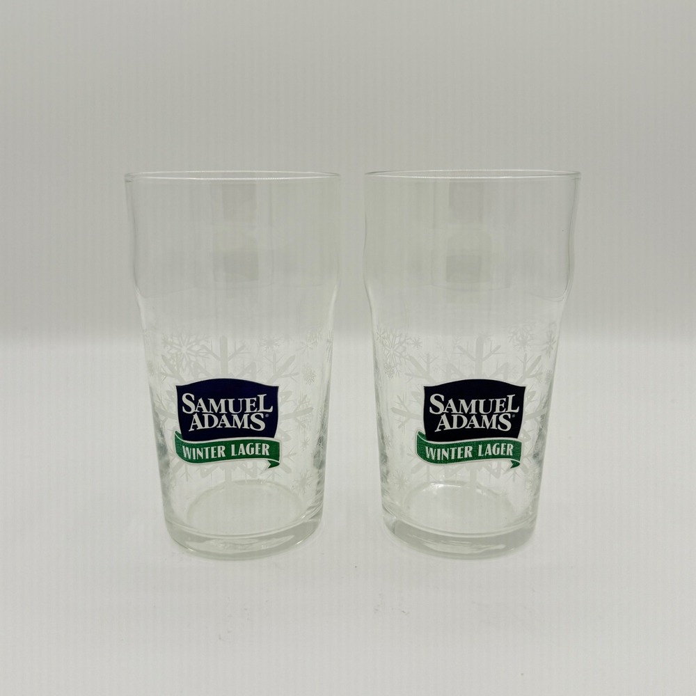 Samuel Adams Winter Lager Snowflake Pint Glasses Set of 2 Holiday Beer Glasses